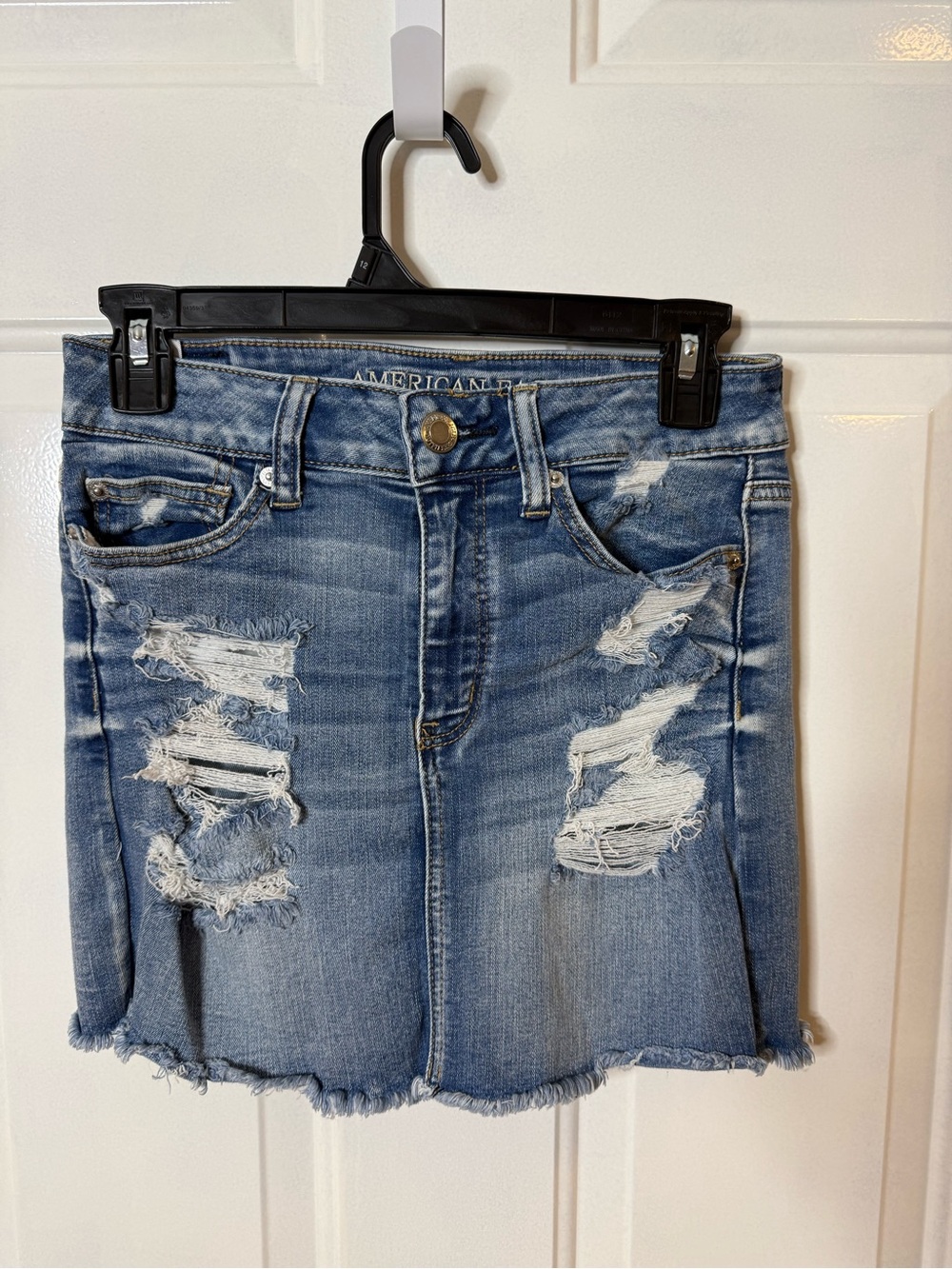 American Eagle Outfitters Light Blue Distressed Denim Mini Skirt